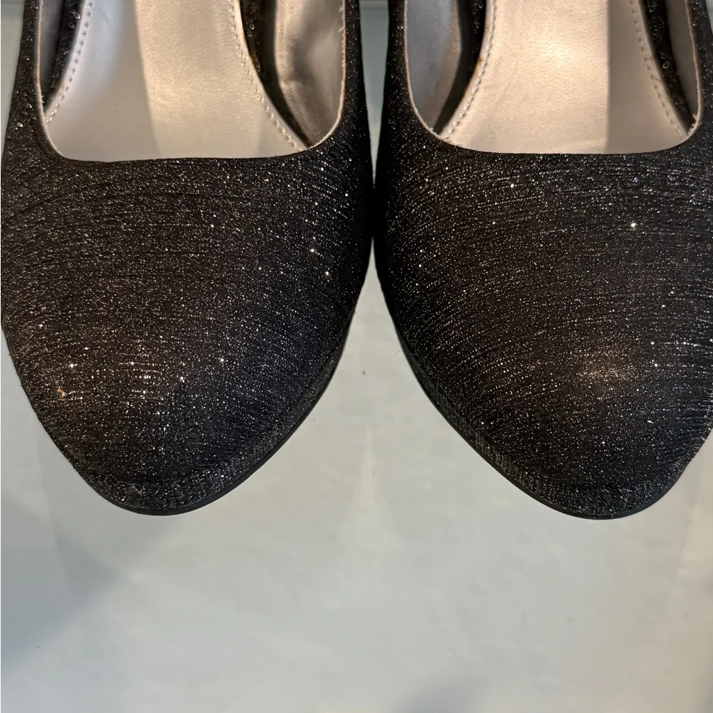 FIONI Night Black/Silver Sparkle Platform Pump Heel | Size 5 1/2 Black - Image 3