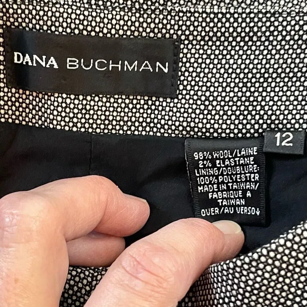 DANA BUCHMAN Black & White Microdot Wool Dress‎ Pants, Size 12 - Image 5