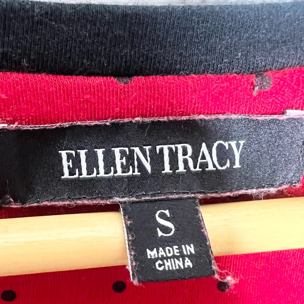 Ellen Tracy Red Polka Dot Black Trim Button Down Cardigan Sweater Top Size Small - Image 7