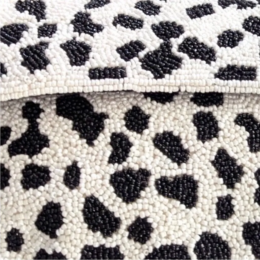 America & Beyond Snow leopard print Black and White
Beaded Shoulder Bag - Image 4