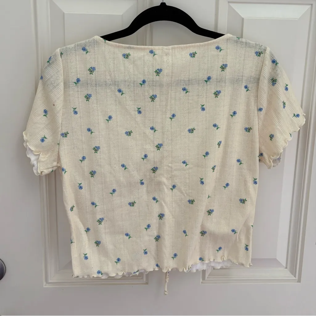 For Love And Lemons Blossom Pointelle Crop Top Yellow Floral Size XL - Image 5