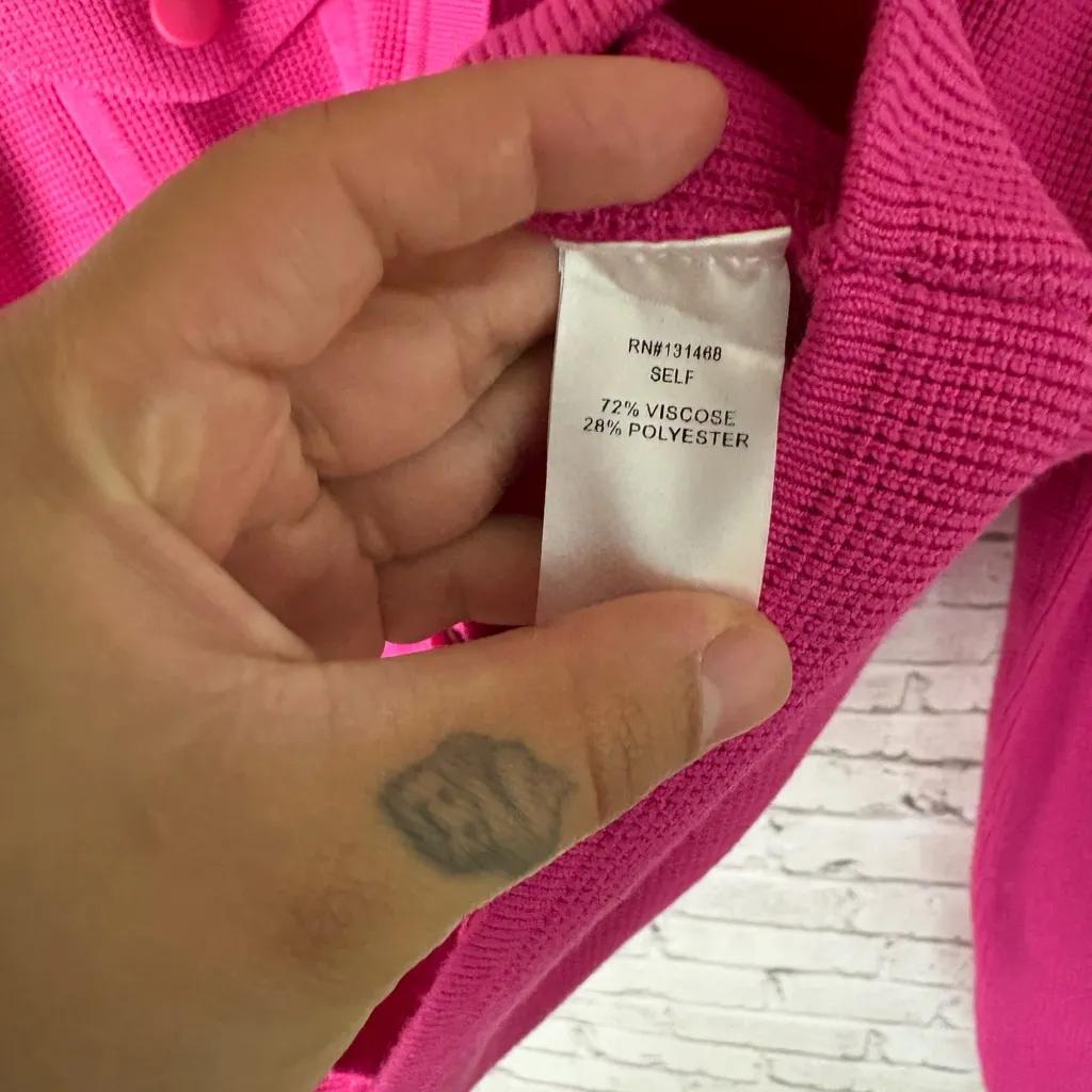 LFD Bright Barbie Pink Waffle Knit Scallop Collar Snap Button Jacket Size M - Image 6