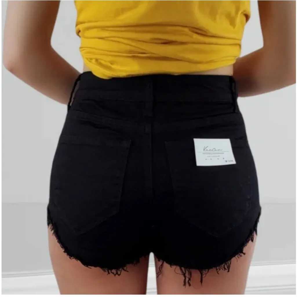 KanCan Black Cut Off Fringe Raw Hem Jean Denim Shorts Style KC6033BK Size 9/28 - Image 3