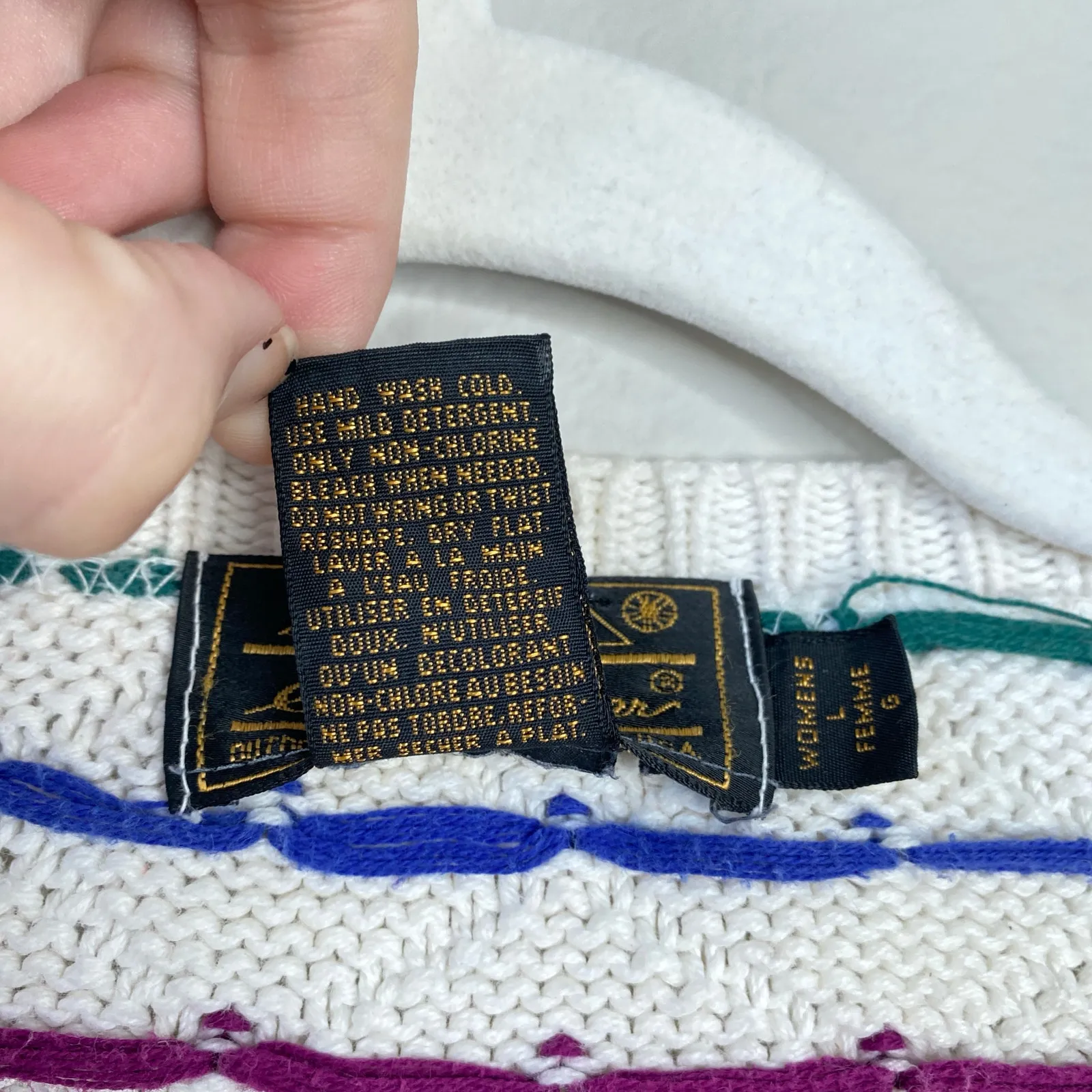 Vintage 1980s Eddie Bauer Sweater Polka Dot Cream Multi Color Women's Large - Image 5