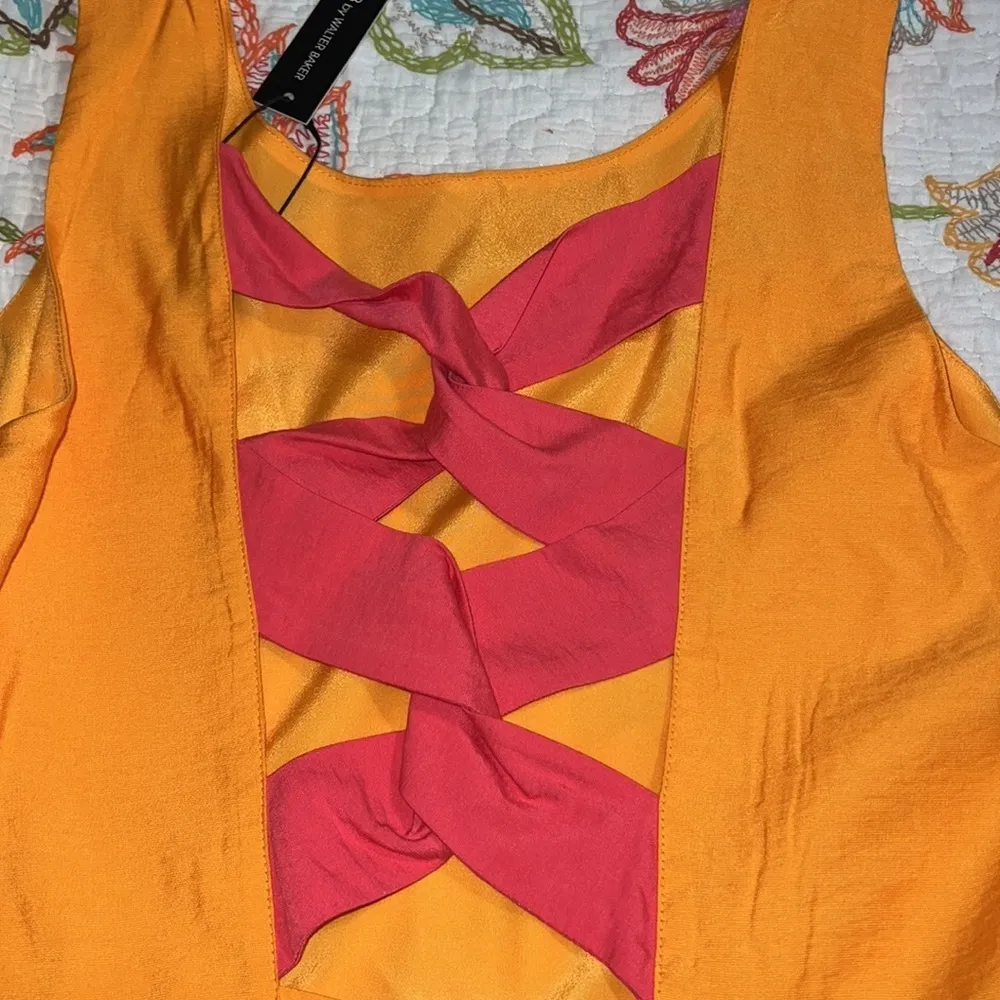 W118 by Walter Baker size large Rylan dress orange with pink criss cross back - Image 10