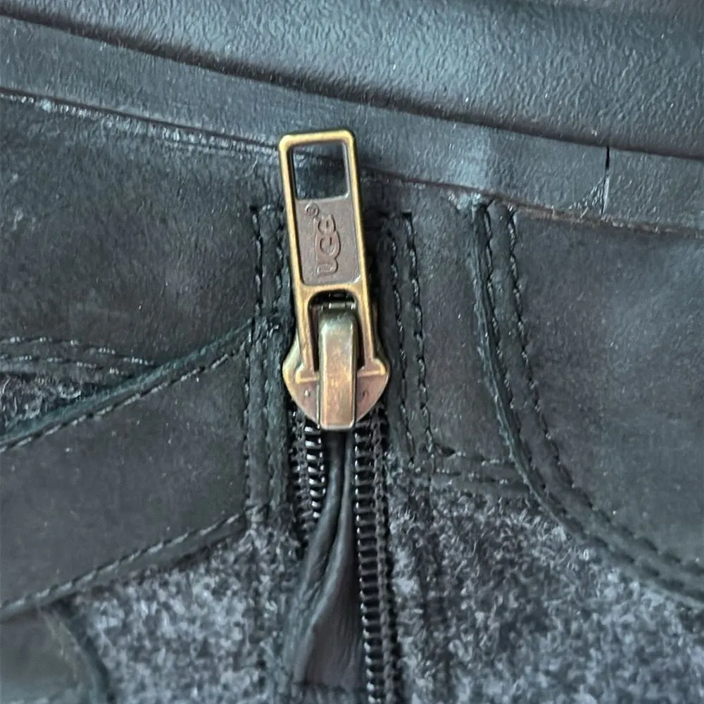 UGG Waterproof Black Leather Wool Shearling Mid-Calf Robbie Moto Boots 5 - Image 6