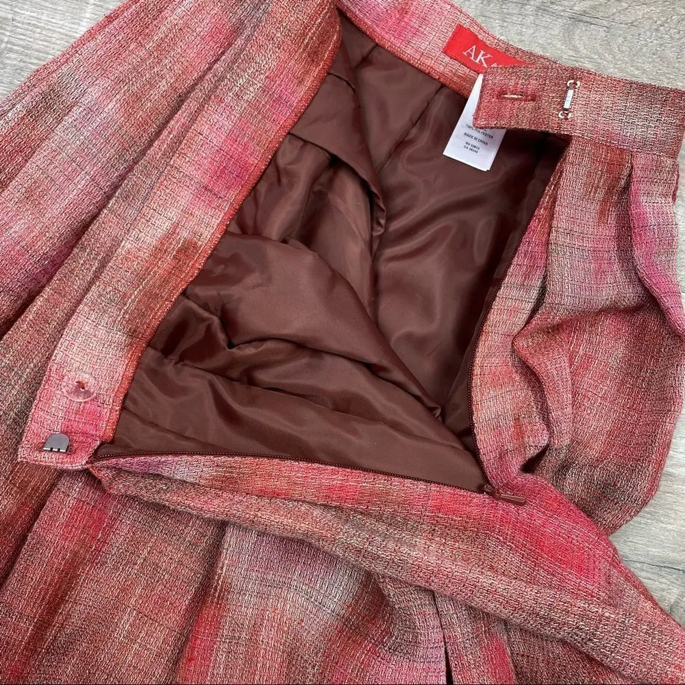 AK Anne Klein Petite Plaid Linen Blend Pleated A-line Skirt Pink Brown‎ 2P - Image 9