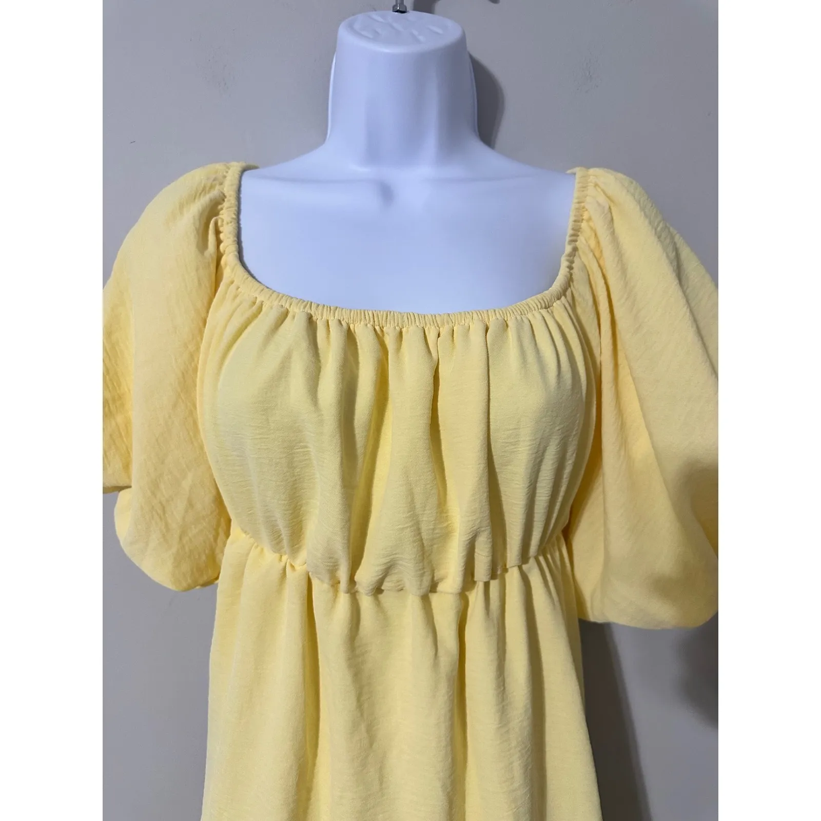 DOKOTOO‎ Yellow Square Neck Flutter Sleeve Elastic Waist A - Image 3