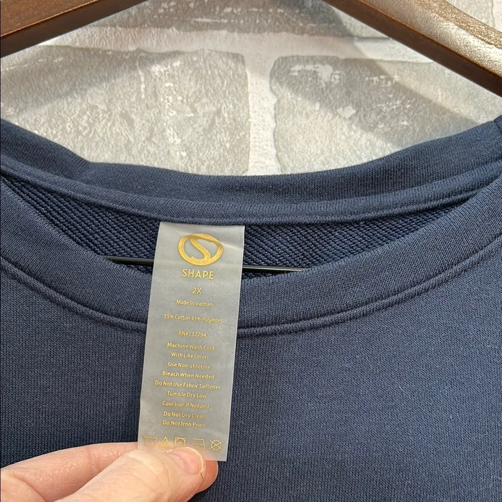 SHAPE DOLMAN SLEEVE RAW EDGE HEM WOMENS SIZE 2X NWT Blue - Image 3