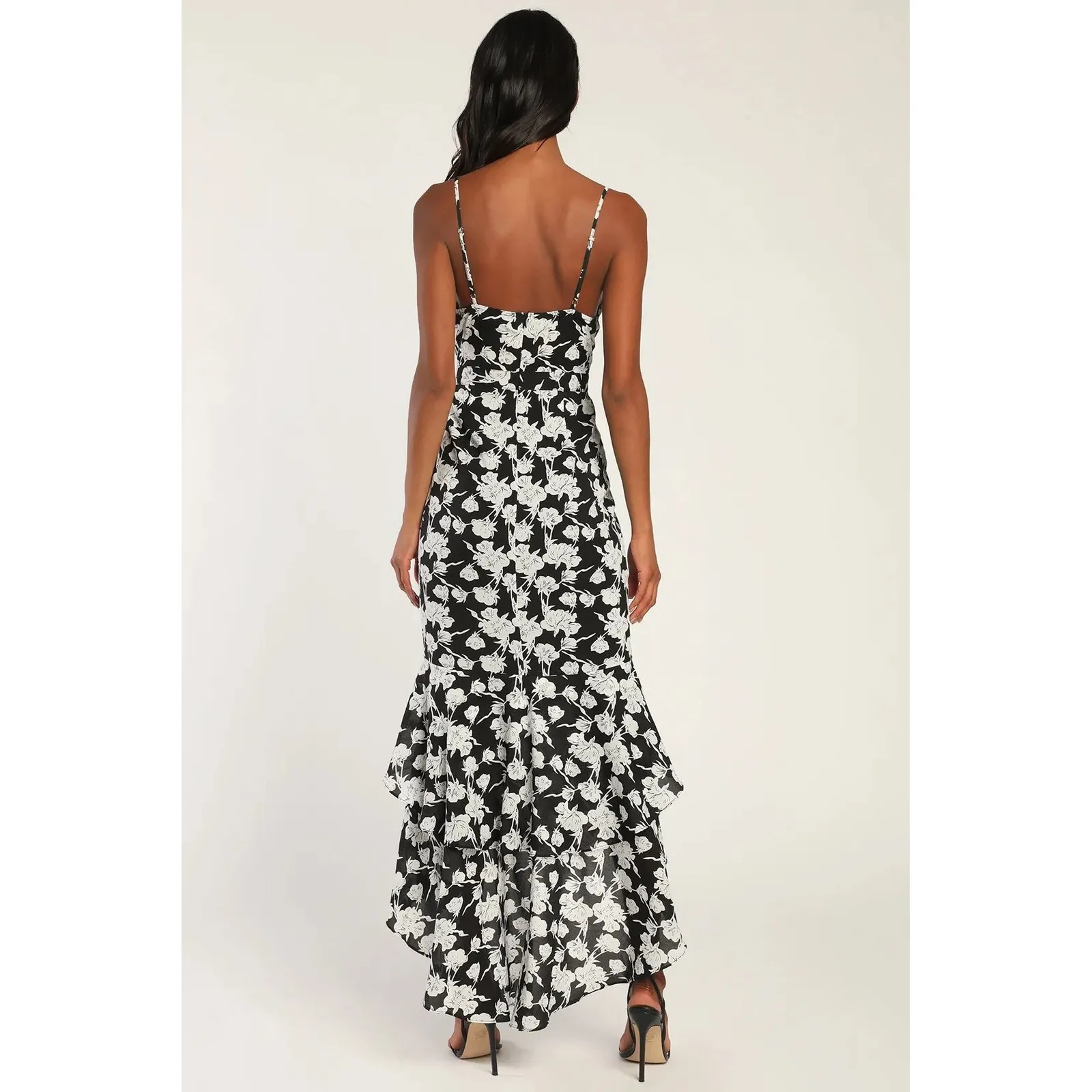 LULUS‎ Women's Darling Daylily White & Black Floral Print High-Low Maxi Dress XS - Image 10