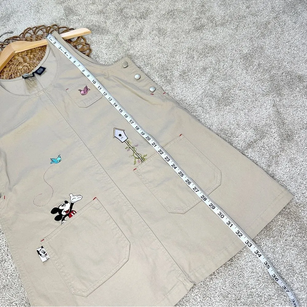 Mickey Unlimited Jerry Leigh Vintage Bird Embroidered Khaki Jumper Dress Disney - Image 10