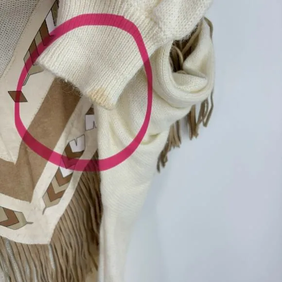 Vintage 80's Pioneer Wear Fringe Western Sweater Cream Tan Size Medium‎ Chevron - Image 8