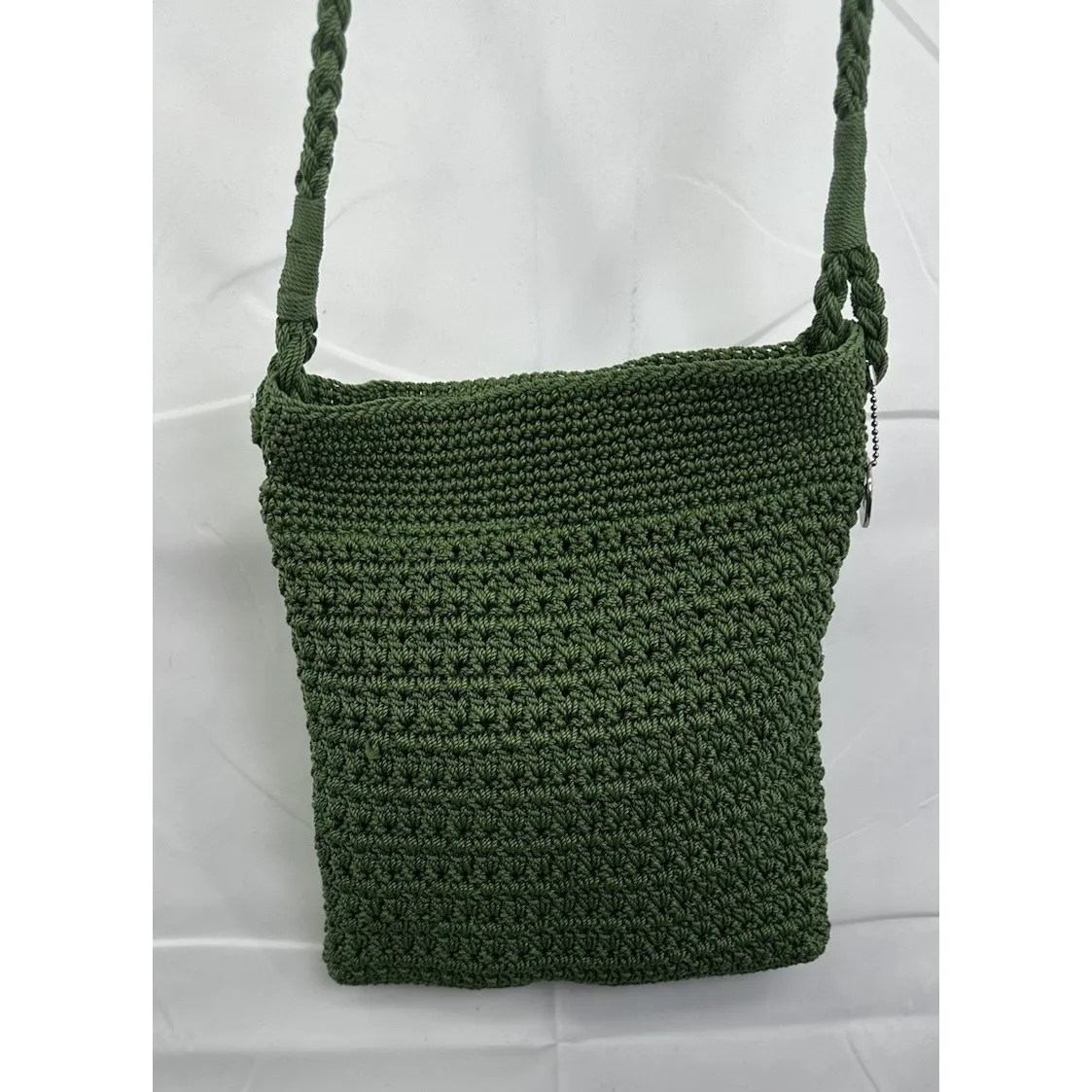 The Sak Light Green Crochet Crossbody Bag Purse 11"x10" Zip Pockets Boho - Image 4