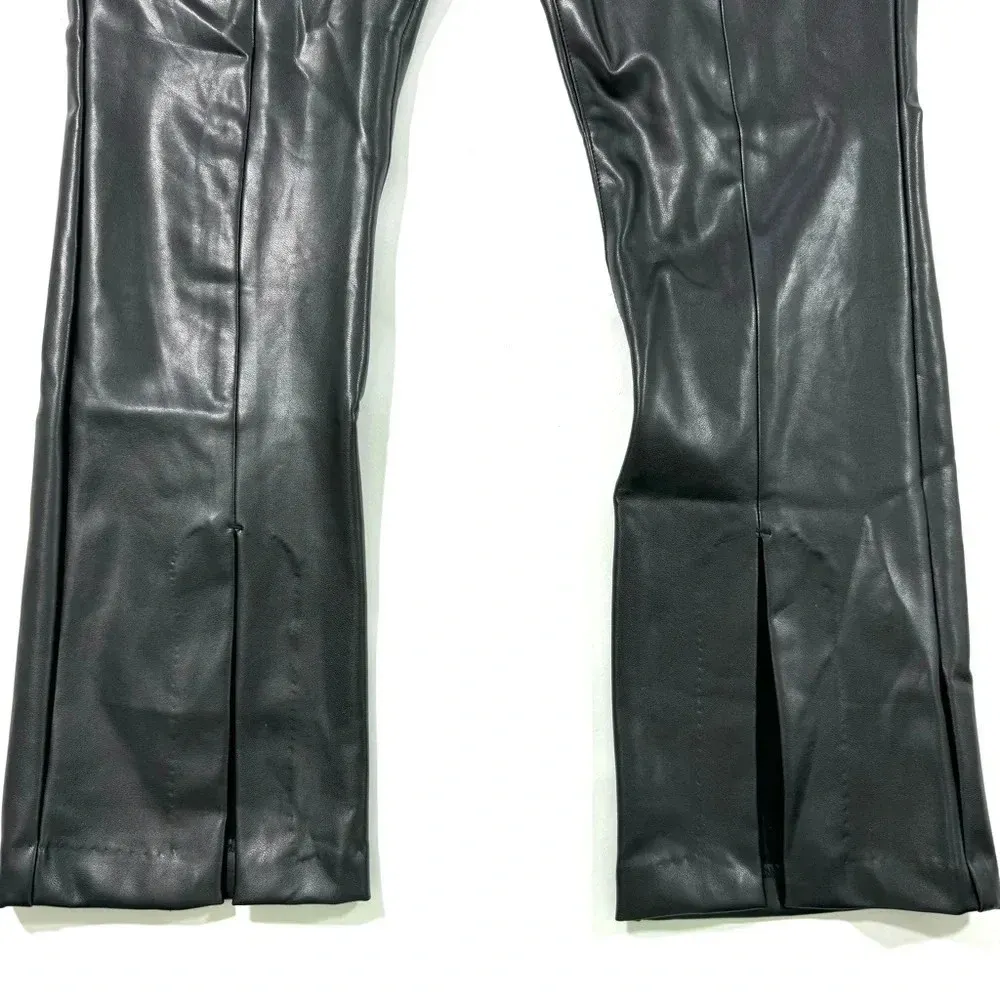 Abercrombie The Skinny Ultra High Rise Pants Faux Leather Black Split Hem - Image 5