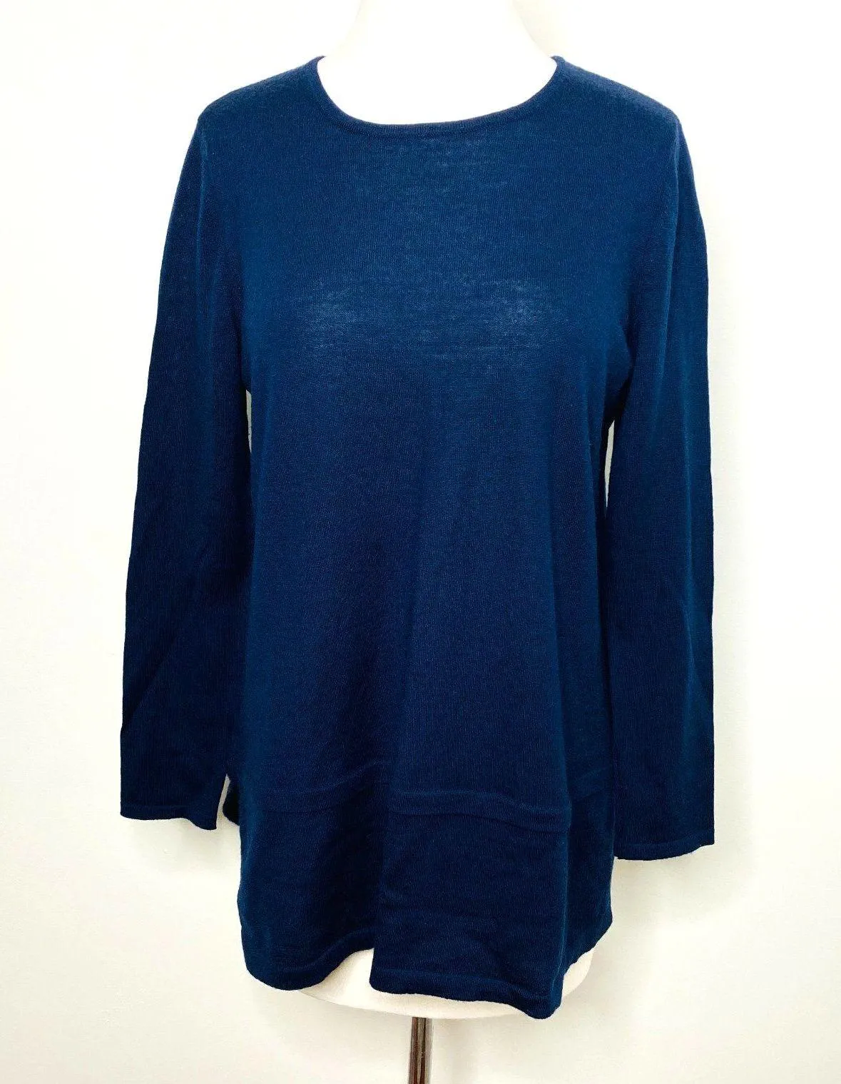 J Jill Talia Merino Wool Navy Blue Tunic Pullover Knit Sweater Soft Warm Sz MP - Image 2