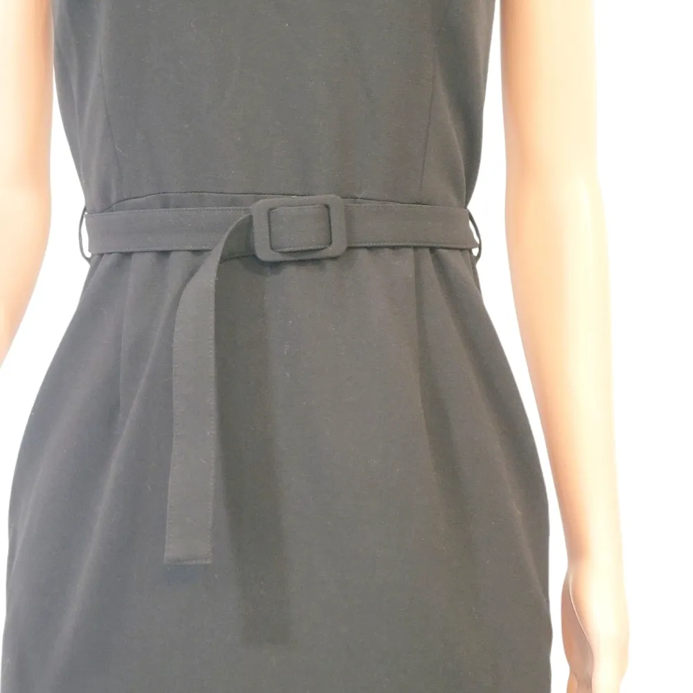 Calvin Klein Little Black Cap Sleeve Scoop Cowl Neck Belted Lined Dress Sz 6 - Image 3