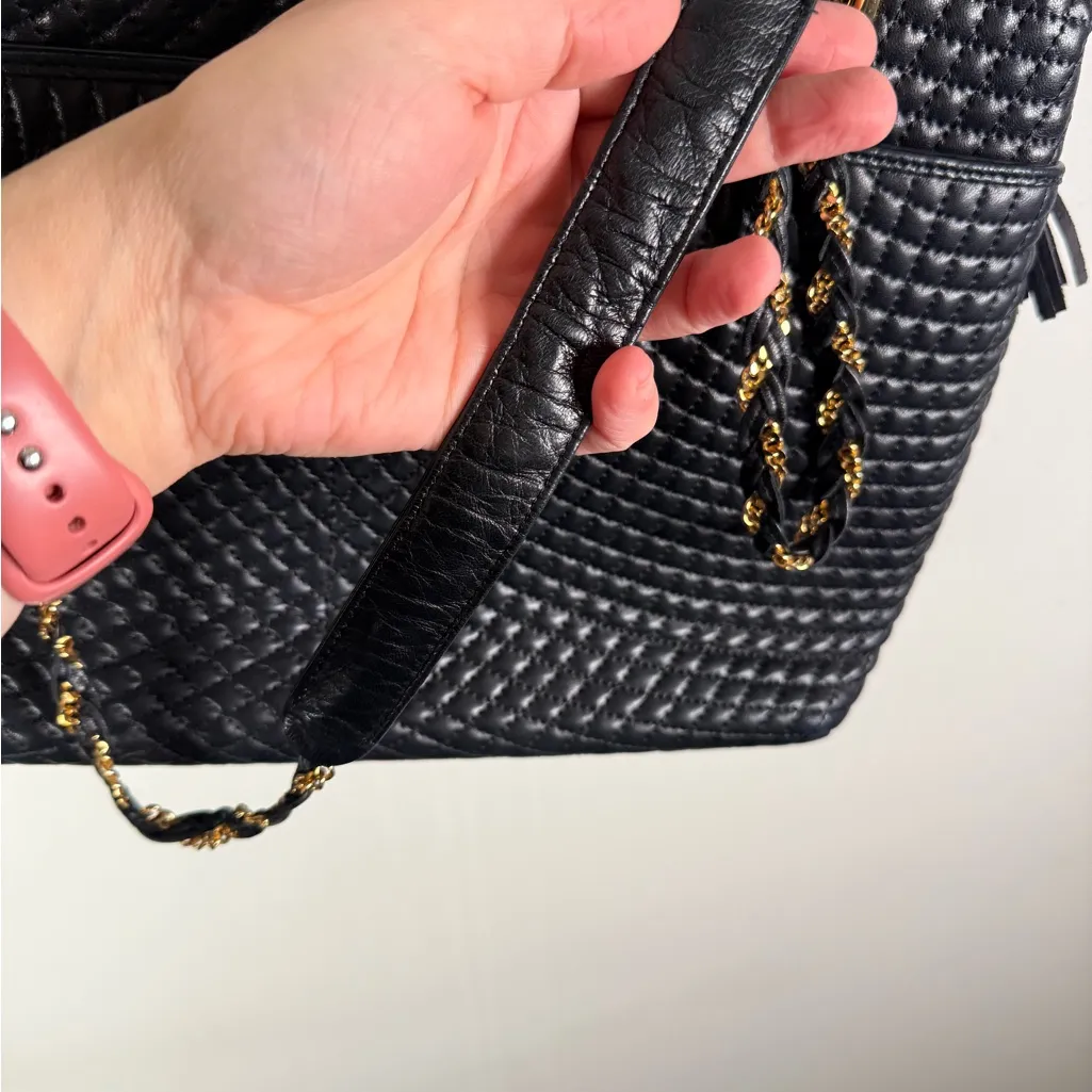 Vintage Bally Black Quilted Leather Chain Shoulder Bag Gold Hardware - Image 11