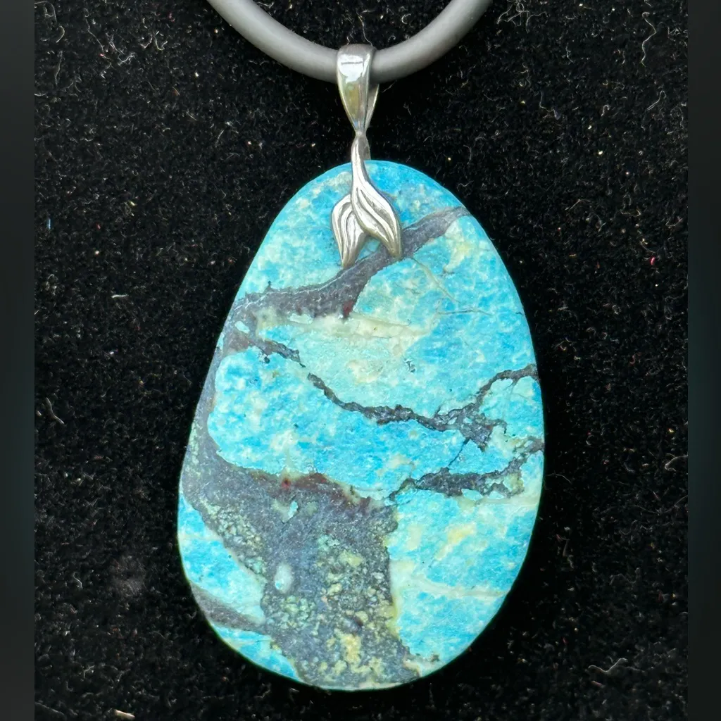 Ocean Turquoise Jasper Pendant Necklace Sterling Silver Bail Natural Stone - Image 3