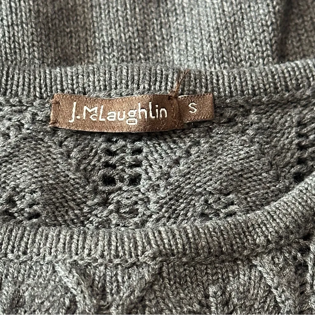 J. McLaughlin Womens Size M Gray 3/4 Sleeve Pointelle Crochet Sweater Knit Dress - Image 4