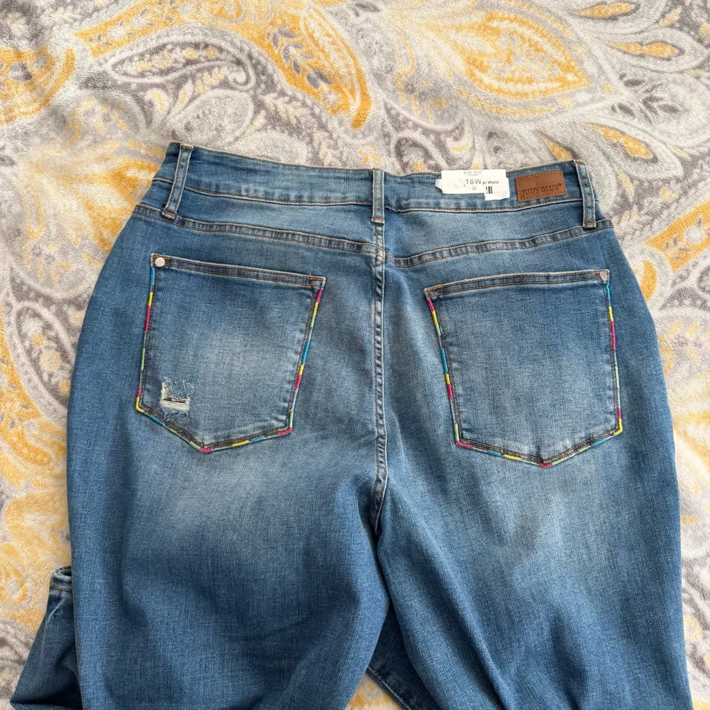 Judy Blue Womens Multicolor Pocket Embroidery Skinny Fit Jeans size 16W - Image 5