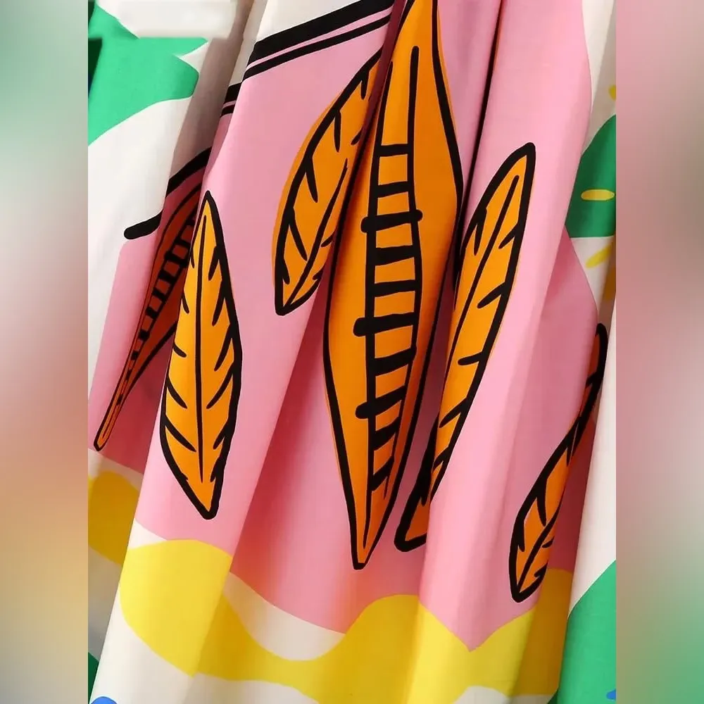 Totem Floral Print Swing Casual Skirt Female Chic Zipper size L 32” waist Blue Size L - Image 3