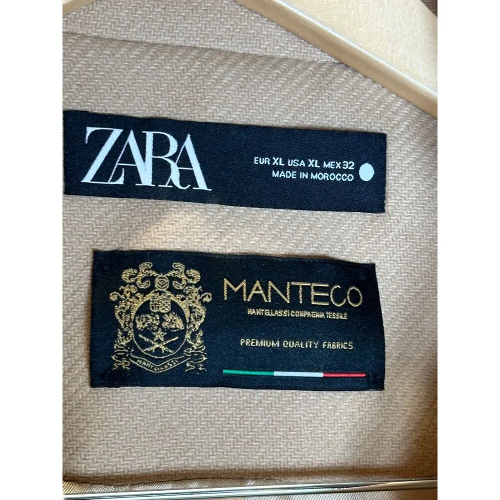 ZARA  Women's Manteco Size XL Beige Two Button Trench Coat Wool Blend EUC - Image 6