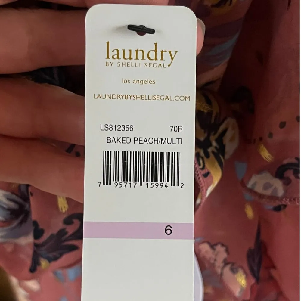 Laundry By Shelly Segal Baked Peach Floral Cold Shoulder Mini Dress Size 6. NEW - Image 6