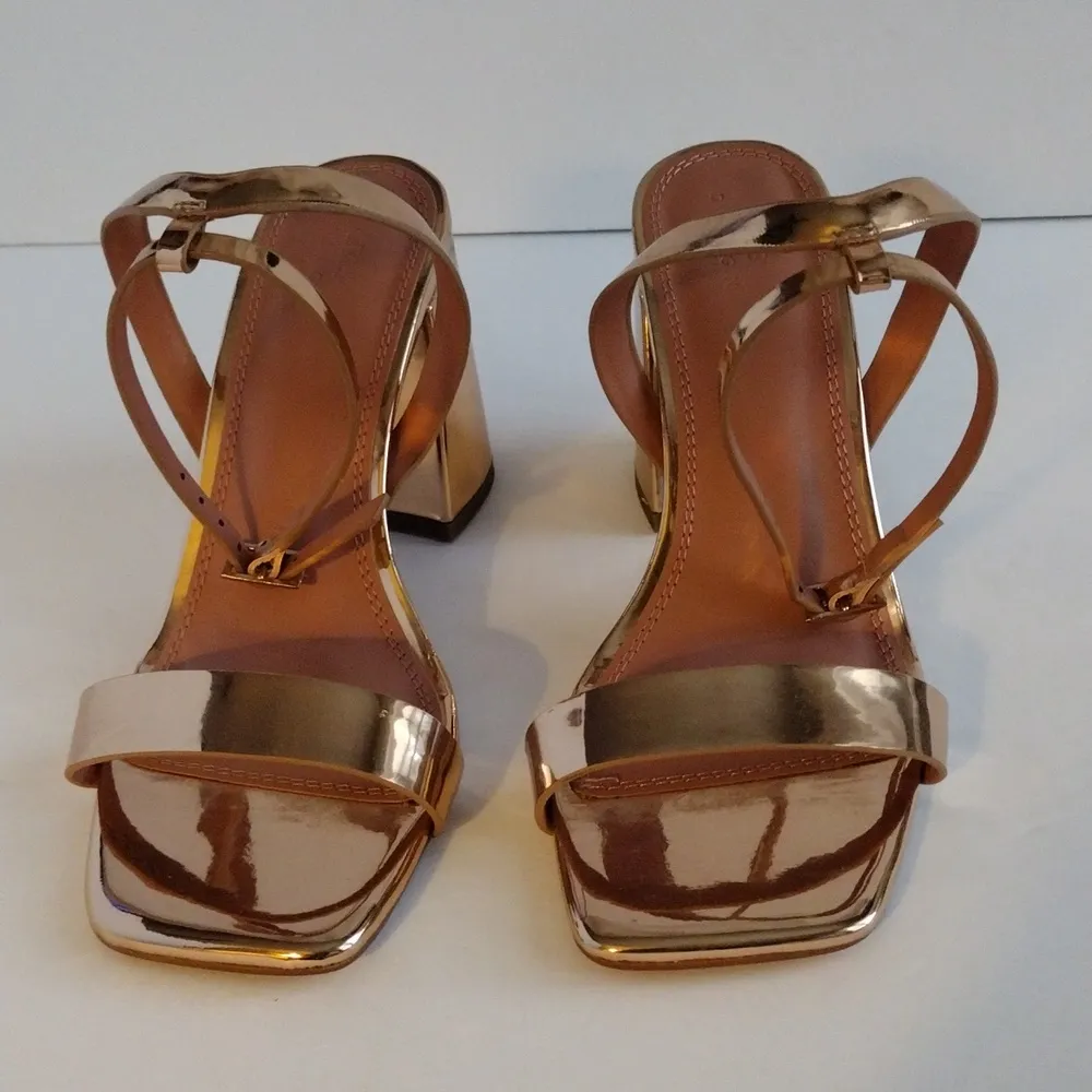 ASOS Design Rose Gold Block Heel Sandals Pink Size 8 - Image 2