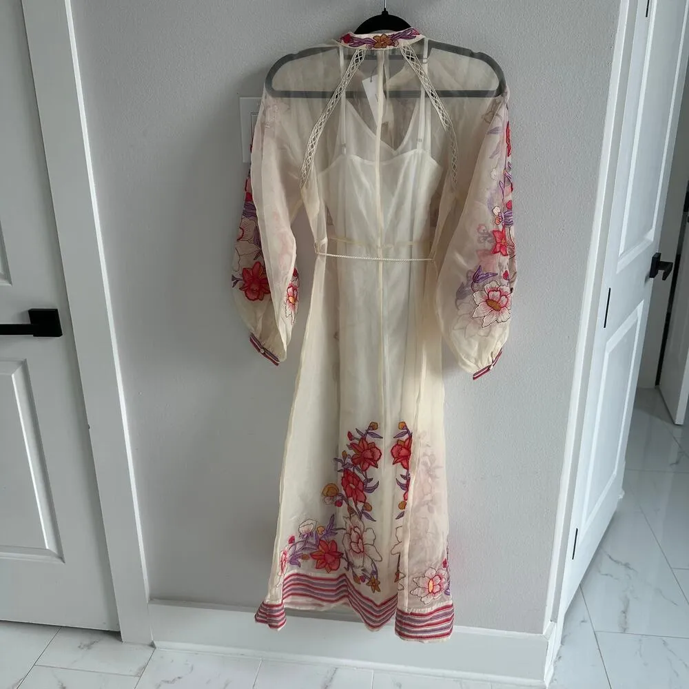 Karen Millen Petite Floral Embroidery Organdie Woven Midi Dress size 2 - Image 9