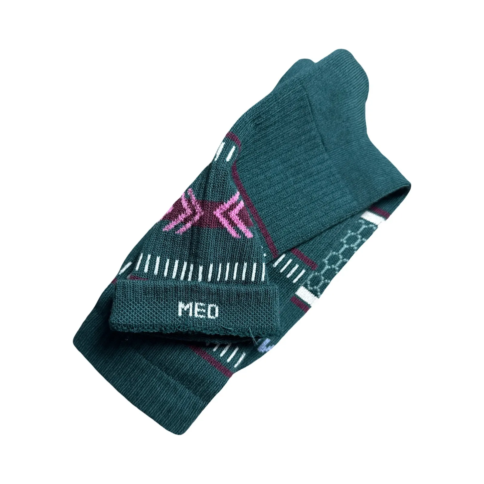 Bombas Winter Calf Socks Emerald Green Patterned Knit Pink Maroon Accents Size M - Image 2