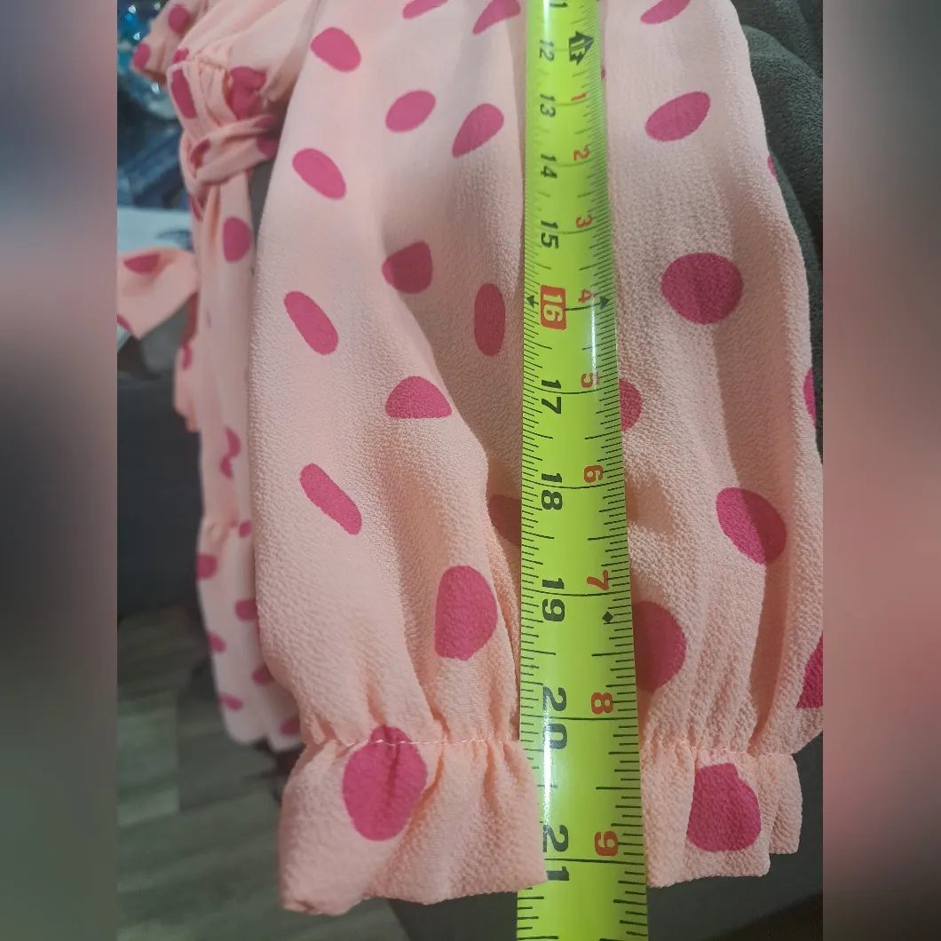 PRETTYLITTLE THINGS Dusty Pink Polka Dot Bardot Tie Waist Shift Dress SIZE 8 - Image 8