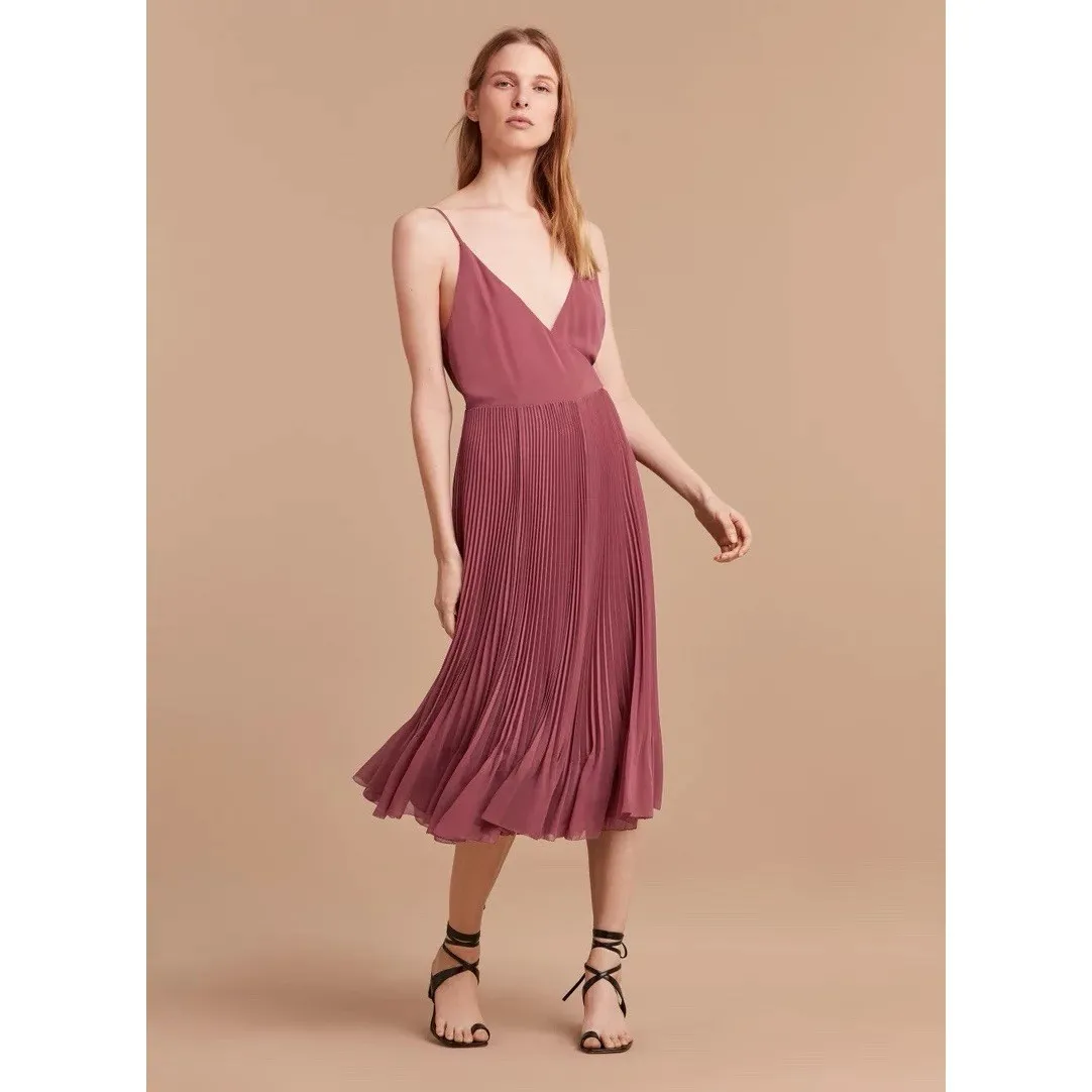 Wilfred Women's Red Pleated V-Neck Spaghetti Strap Tie Waist‎ Wrap Dress Size S - Image 8