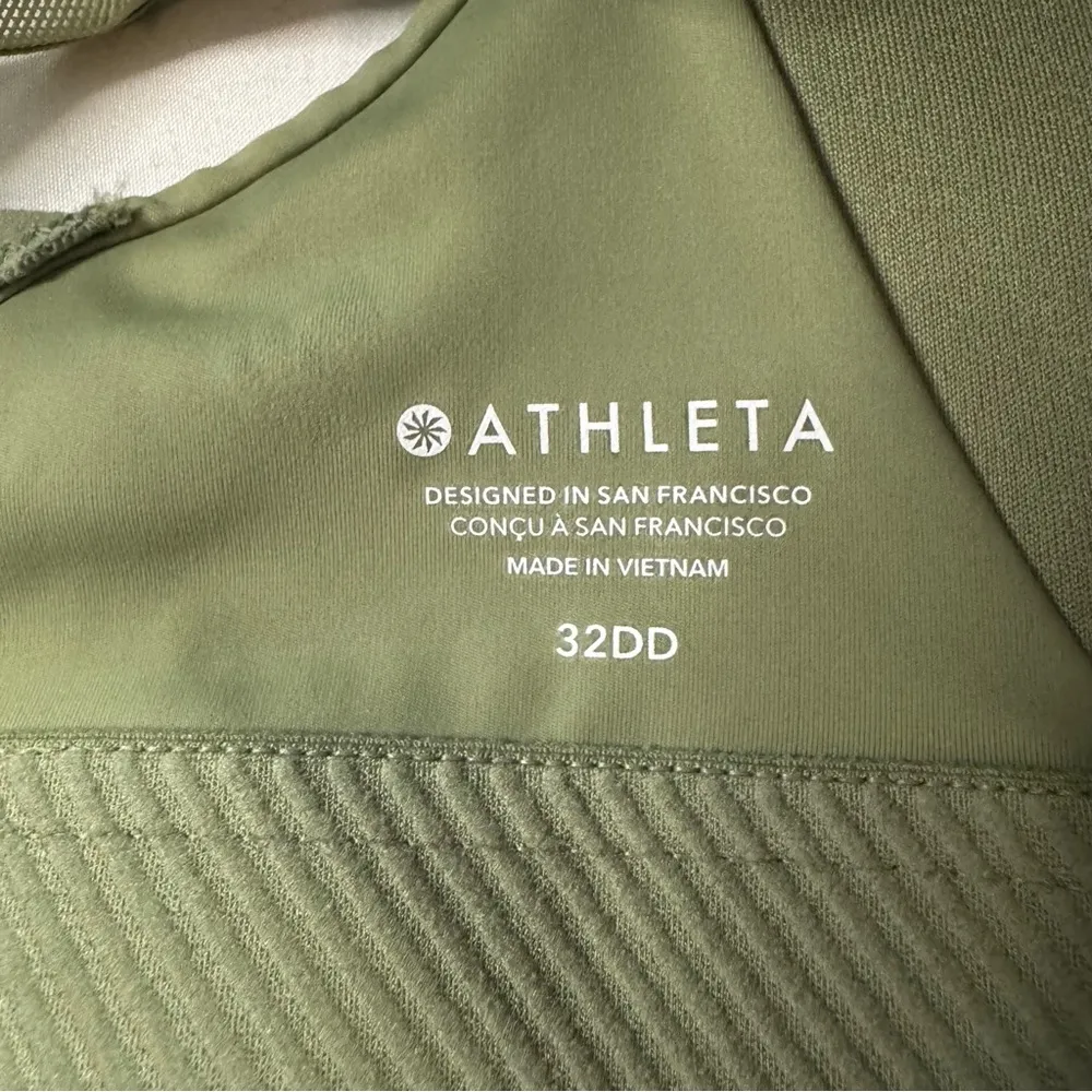 Athleta Advance Olive Green Sports Bra Mesh Back sz 32DD Gym Molded High Impact - Image 2