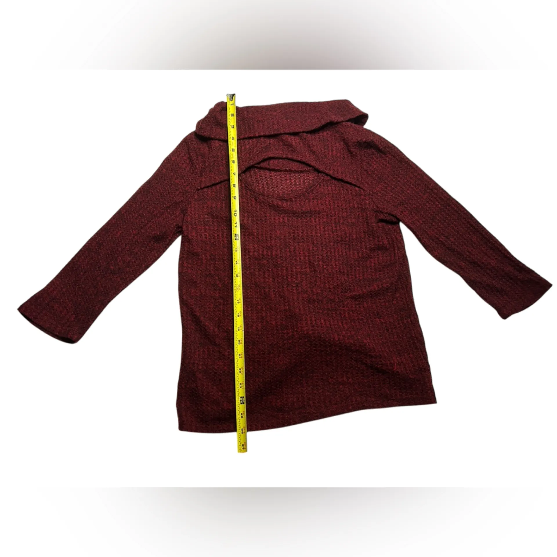 Burgundy Ribbed Knit Open-Back Cowl Neck Sweater with Twisted Front Detail XL - Image 7