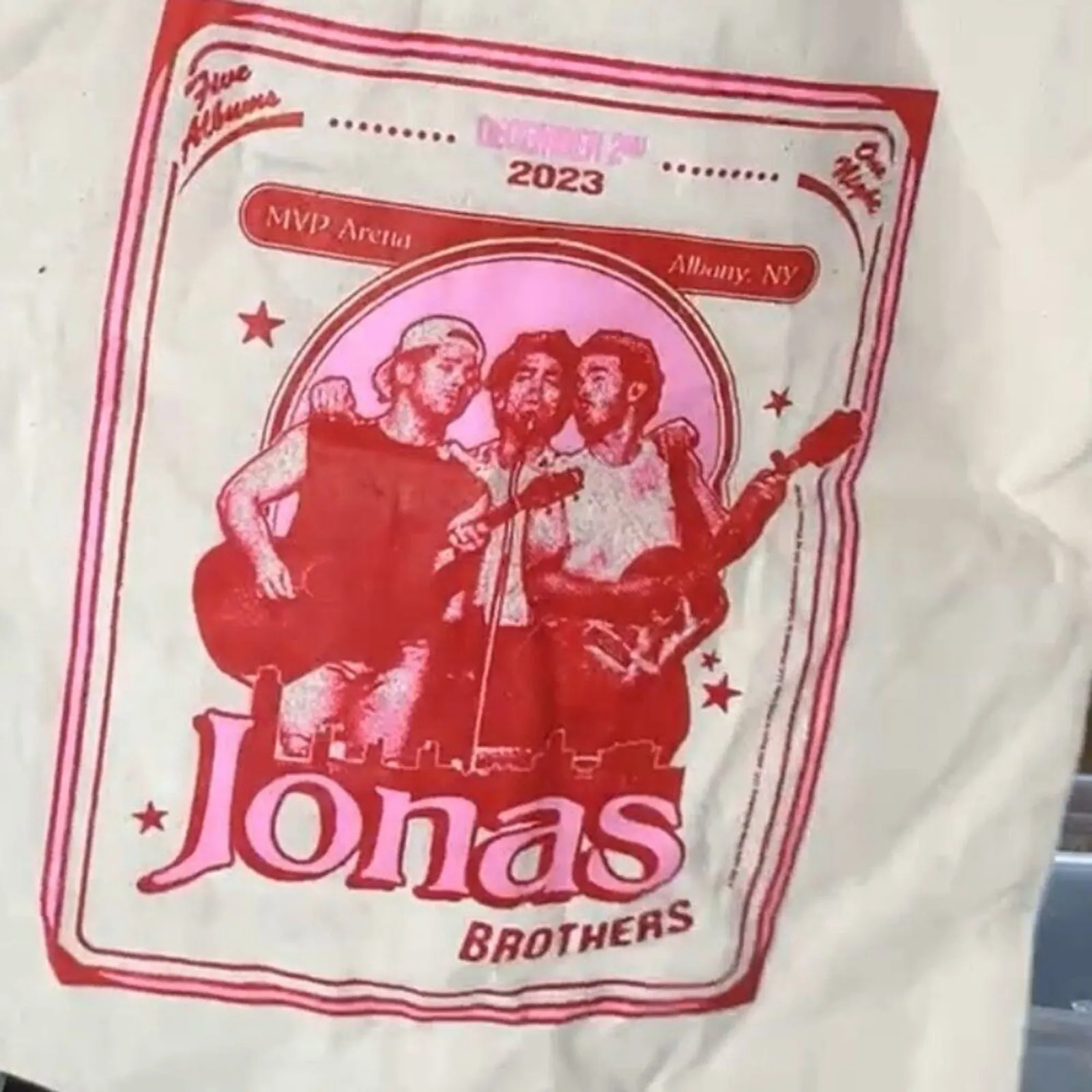 JONAS BROTHERS December 2 2023 Albany Tote New without Tag Rare MSRP $30 Red - Image 2