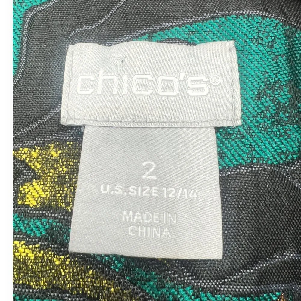 Chico's | M  = 12 / 14  Floral Tapestry Jacket Satin Long Blazer Coat Jacquard - Image 4