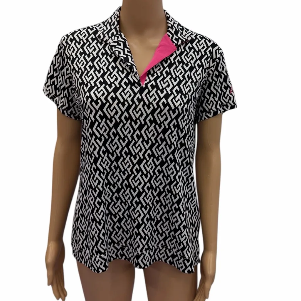 Sport Haley Geometric Print Golf Polo Shirt Black White Pink Womens Medium - Image 3