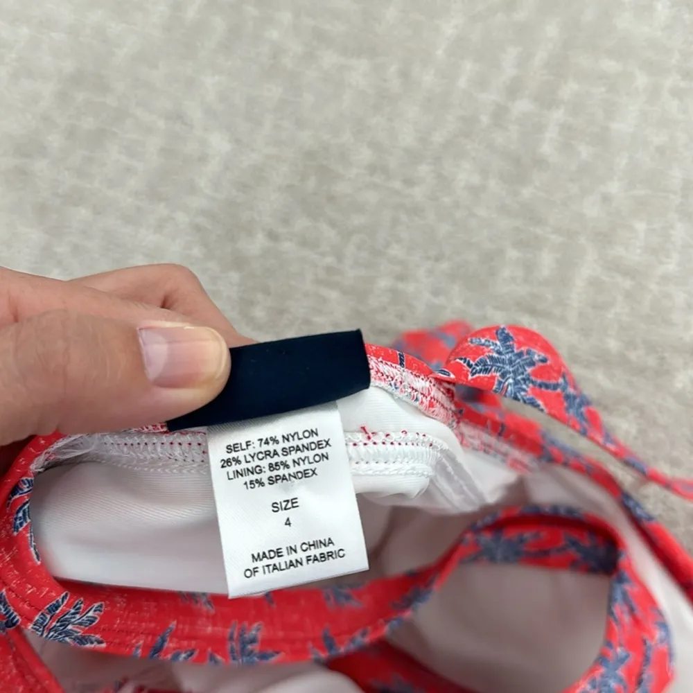 NWOT Reyn Spooner Maui red blue palm print one piece modest V neck swimsuit Size 4 - Image 9