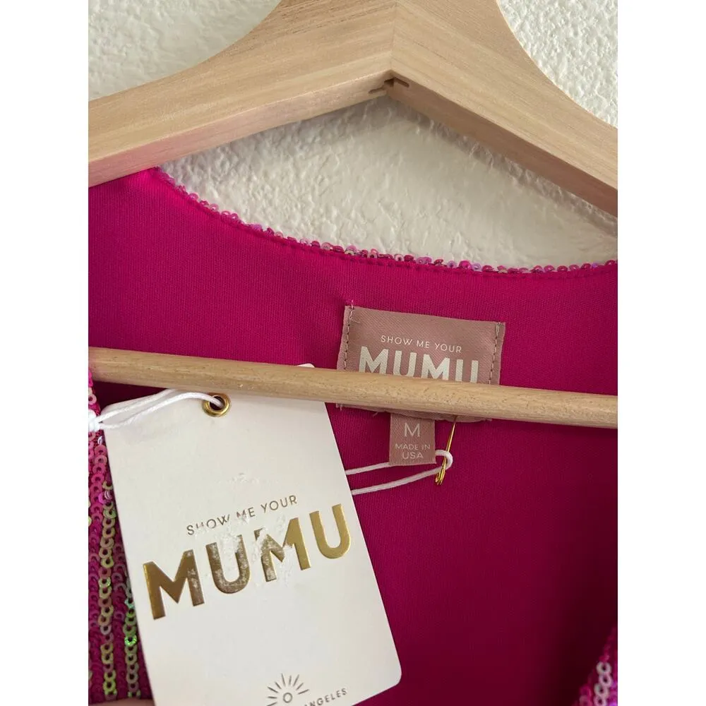 Show Me Your Mumu Party Hop Pink Disco Sequins Mini Dress M NWT - Image 7