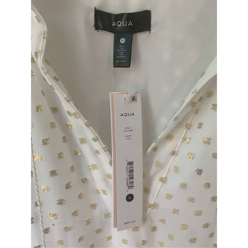 AQUA White With Gold Foil Polka Dots Ruffled Mini Dress - Image 6