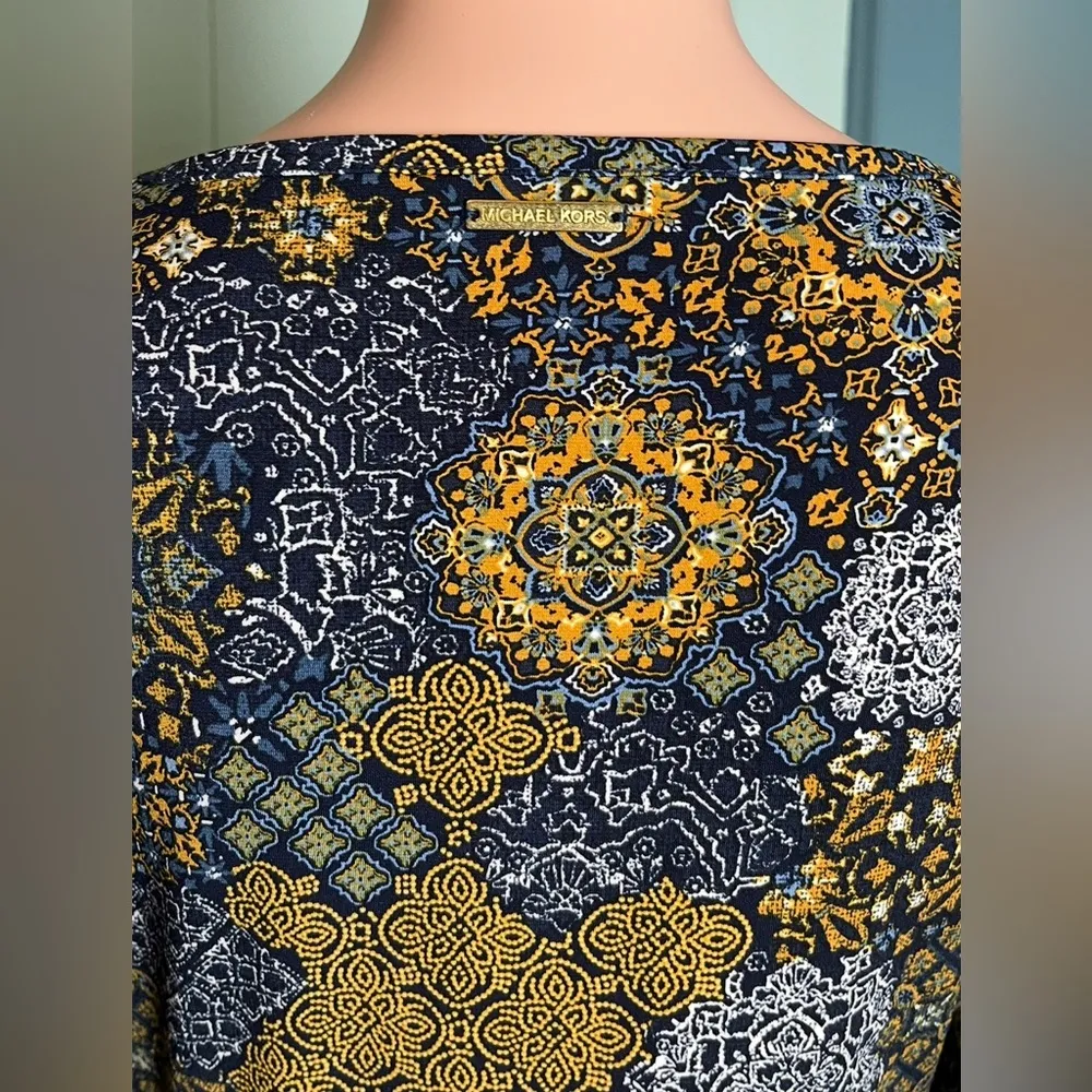 Michael Kors Medallion-Print Ruffled Skirt Dress. 
Long Sleeve. Size Medium. - Image 2