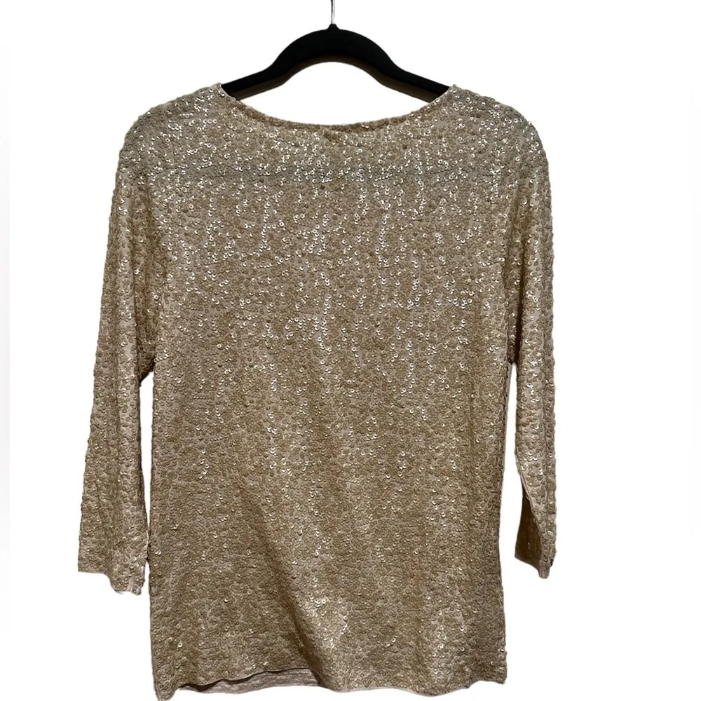 JCREW SEQUINED SPARKLY LONG 3/4 SLEEVE ROUND NECK PULLOVER TOP S White - Image 4