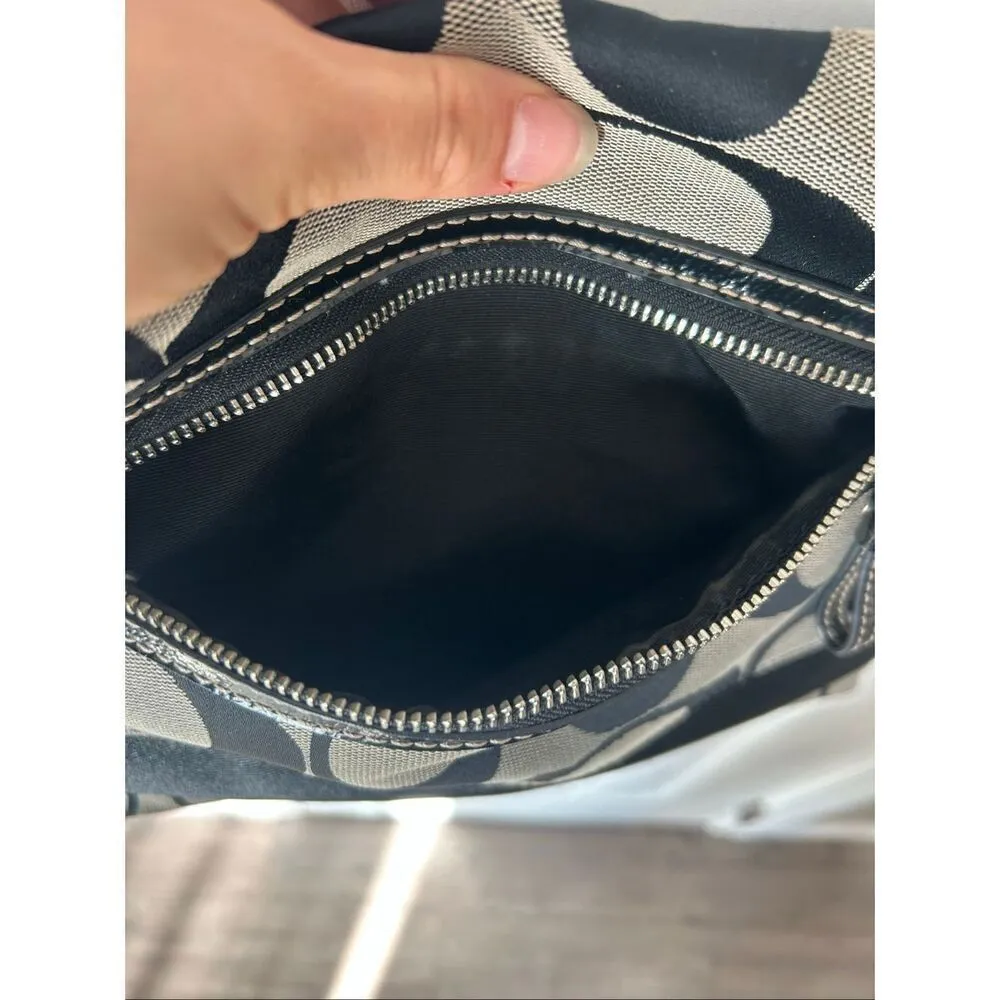 COACH CROSSBODY PURSE ~ Signature Stripe black and tan - Image 7