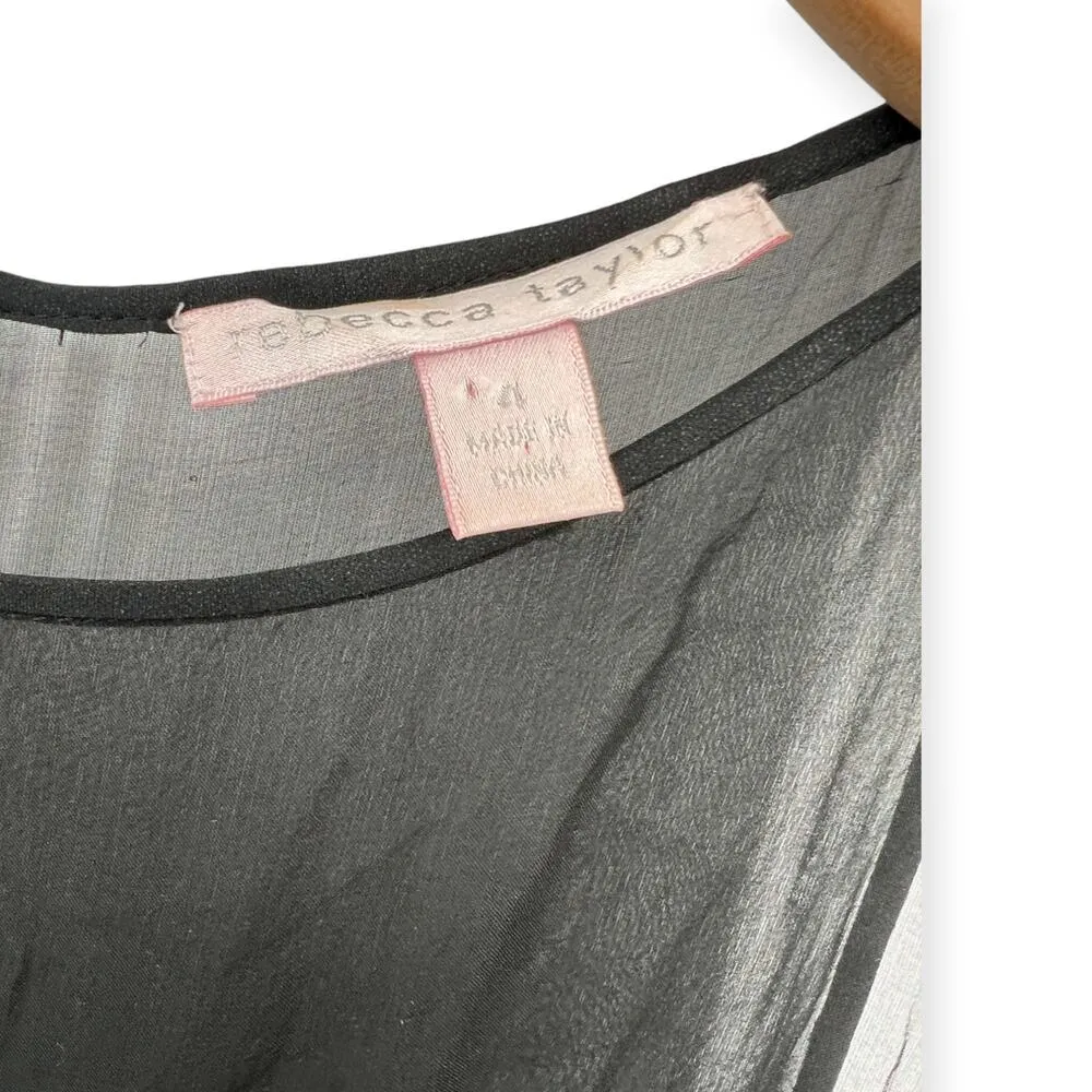 Rebecca Taylor |S / 4| Silk Chiffon Ruffle Rosset Applique Semi Sheer Mini Dress - Image 4