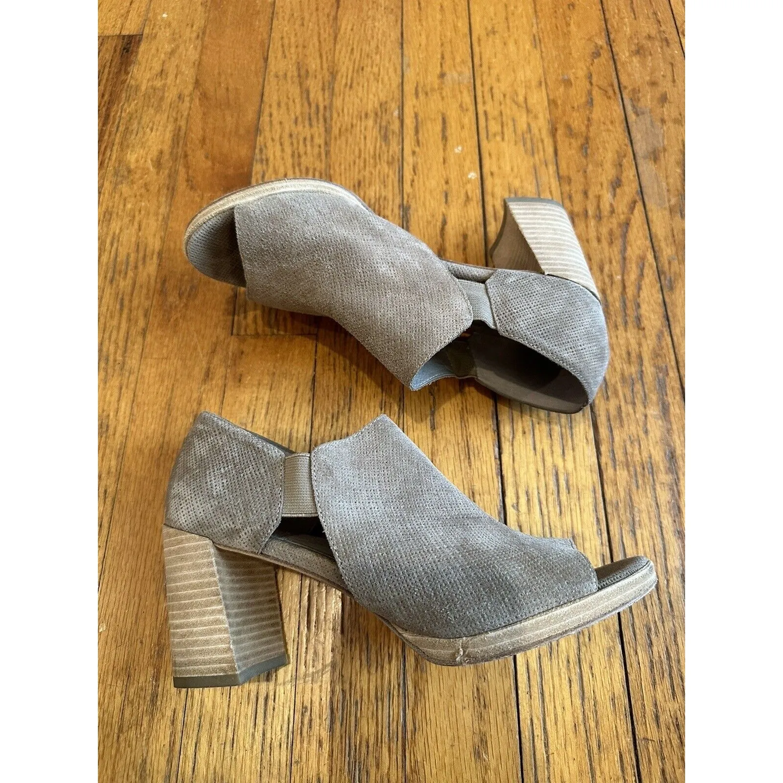 Eileen Fisher Milton Linen Suede Shoe Womens Taupe Peep Toe Sandal Size 8 - Image 5