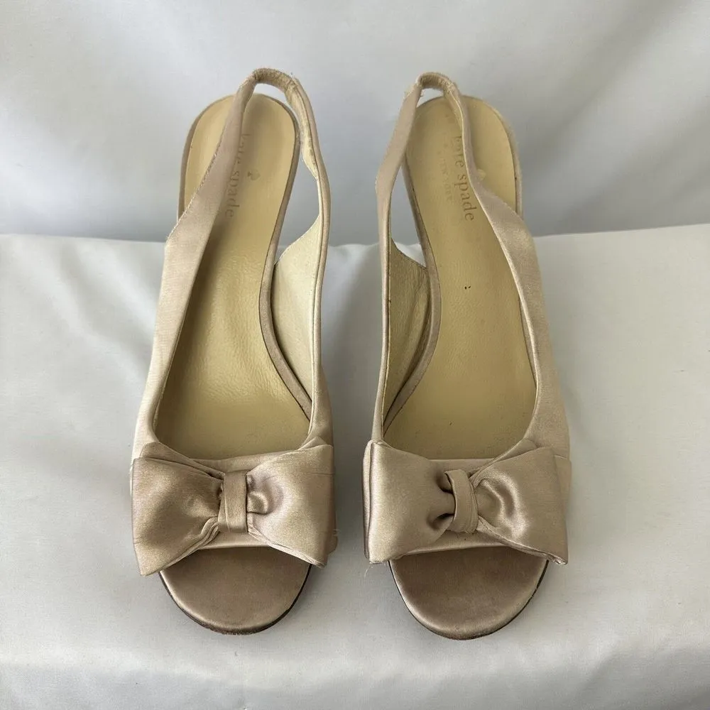 Vintage KATE SPADE NEW YORK Gold Satin Slingback Heels Open Toe Women's Size 8.5 - Image 3