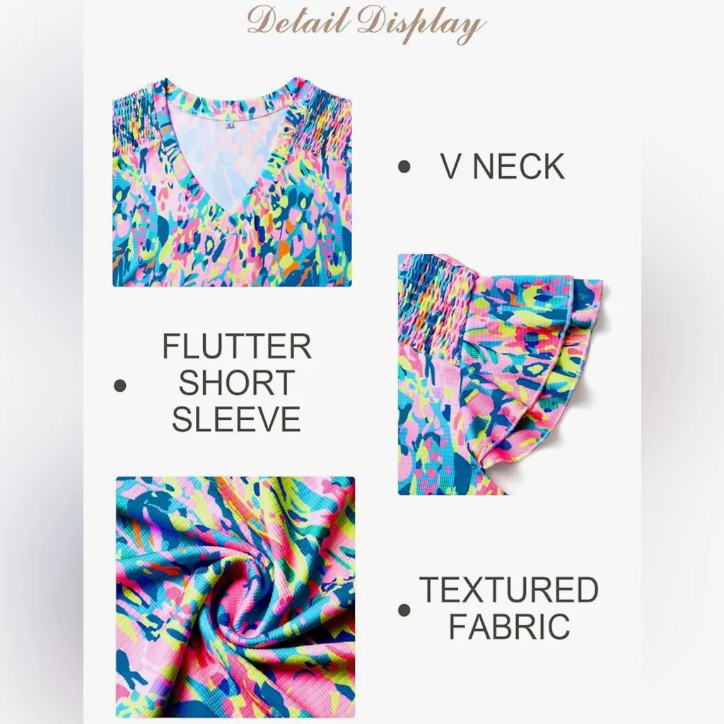 NEW Short Sleeve Pleated Crewneck Casual Blouse Colorful Shirt XL Blue - Image 6