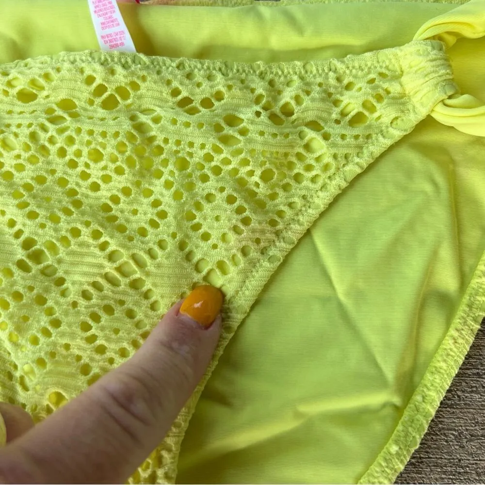 Victoria’s Secret Highlighter Yellow Neon Crochet Side Tie Bikini Bottoms SMALL - Image 3