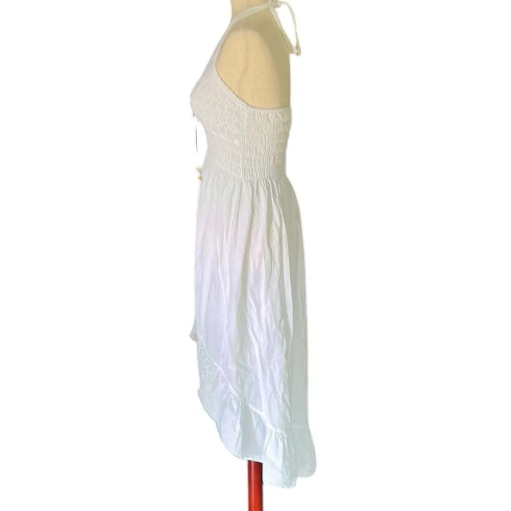 SeaSpice Resort White Crochet Peruvian Cotton Halter Beach Summer Dress - Image 5