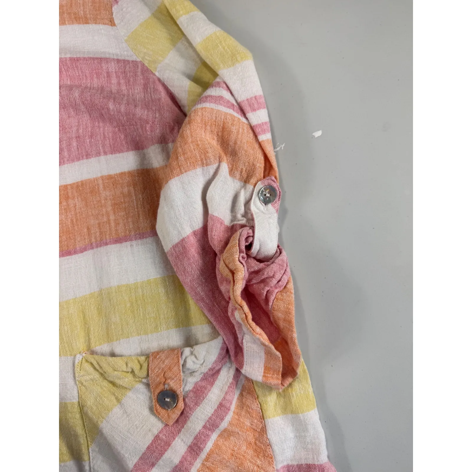 Appleseed's Linen‎ Blend Striped Tunic Top Roll Tab Sleeve Size L - Image 5